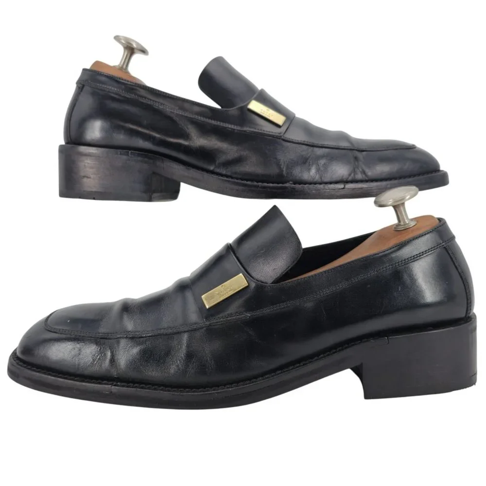 Gucci Italian Luxury Dress Shoes Mens size 10.5 Black Leather Square-toe Loafers